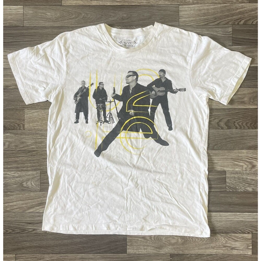 U2 Innocence Experience Tour Shirt Men’s Large Solid White Double Sided Band Tee